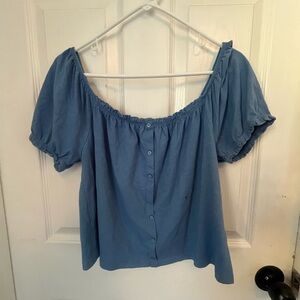 New American Eagle Blue Smocked Flutter Sleeve Cotton Blouse - Size Small